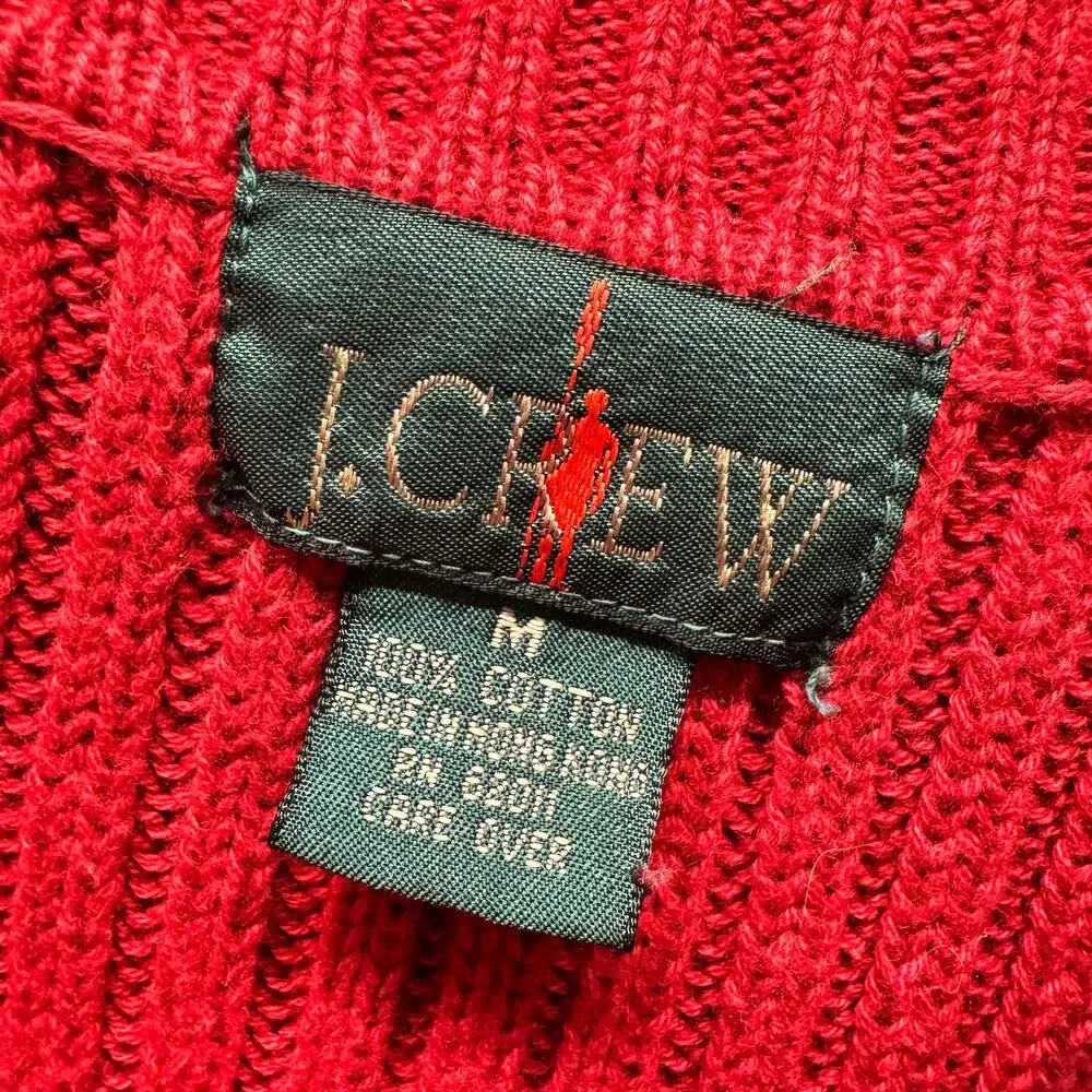 Vintage J Crew Sweater‎ Oarsman Red Ribbed Knit Pullover Cotton Fisherman Mens M
